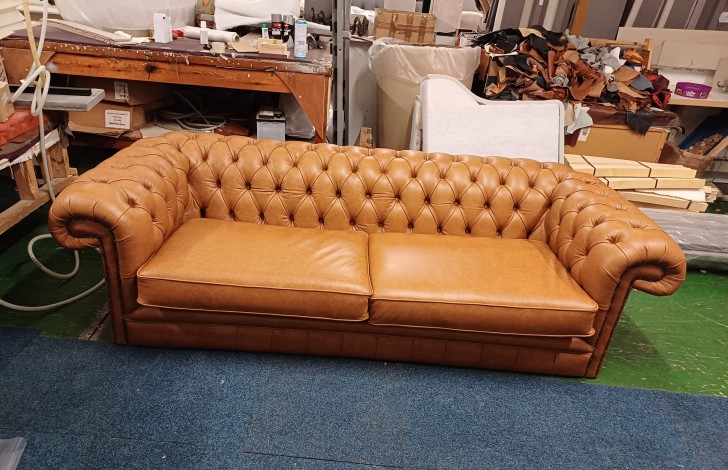 Paxton Leather Chesterfield - 3.5 Seater - Dune Sand