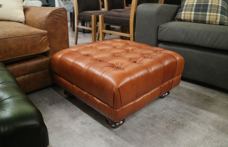 Balston Leather Chesterfield Footstool - Old English Bruciato