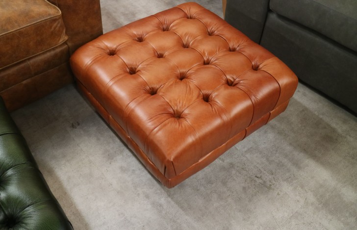 Balston Leather Chesterfield Footstool - Old English Bruciato