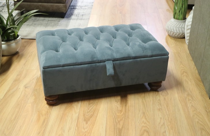 St Edmund Vintage Fabric Footstool - Plush Steel