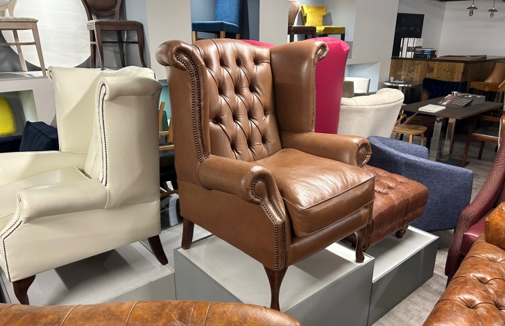 Scroll Wing Chair Chesterfield Leather Armchair - Milton Lark