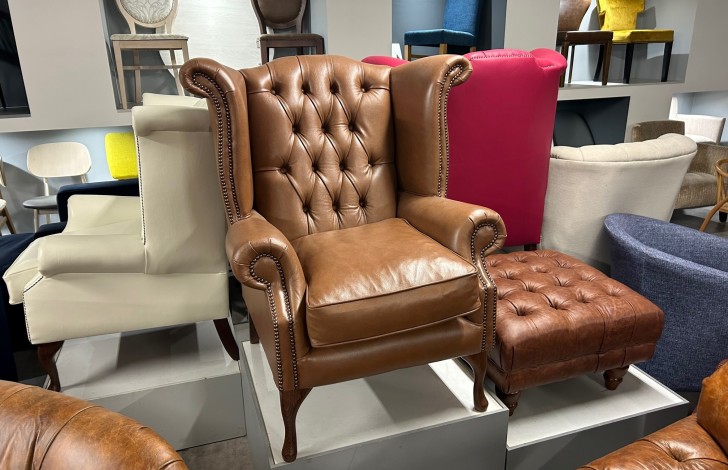 Scroll Wing Chair Chesterfield Leather Armchair - Milton Lark