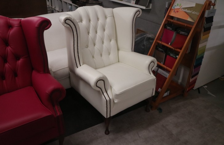 Scroll Wing Chair Chesterfield Leather Armchair - Winchester White
