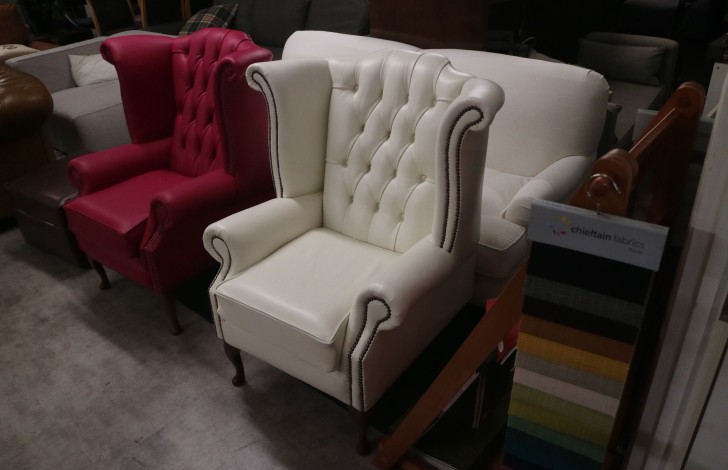 Scroll Wing Chair Chesterfield Leather Armchair - Winchester White
