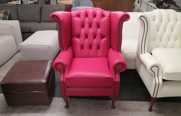 Scroll Wing Chair Chesterfield Leather Armchair - Shelly Anemone