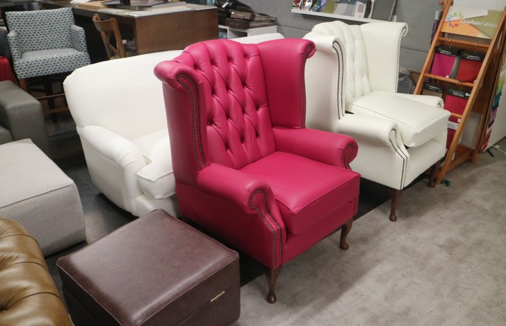 Scroll Wing Chair Chesterfield Leather Armchair - Shelly Anemone