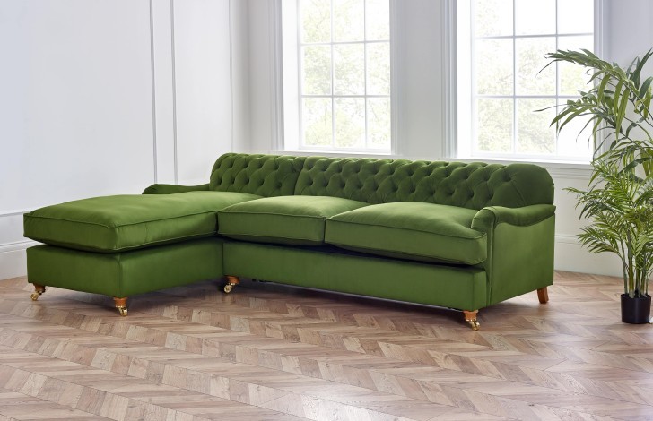Harris Vintage Fabric Left Hand Facing Chaise Sofabed - 3.5 x Chaise Sofabed - Moleskin Spruce