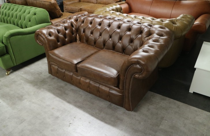 Gladbury Traditional Leather Sofa - 2 Seater - Antique Tan