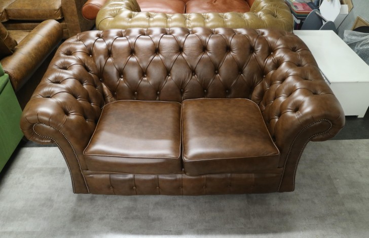 Gladbury Traditional Leather Sofa - 2 Seater - Antique Tan