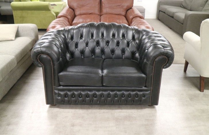 Oxley Classic Leather Chesterfield - 2 Seater - Old English Black