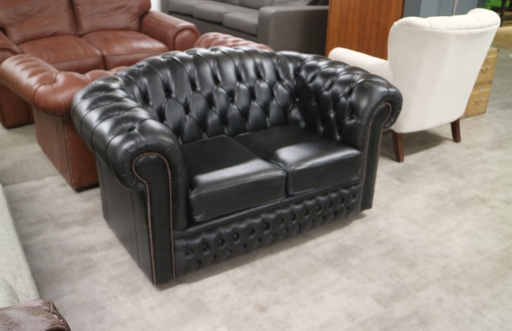 Oxley Classic Leather Chesterfield - 2 Seater - Old English Black