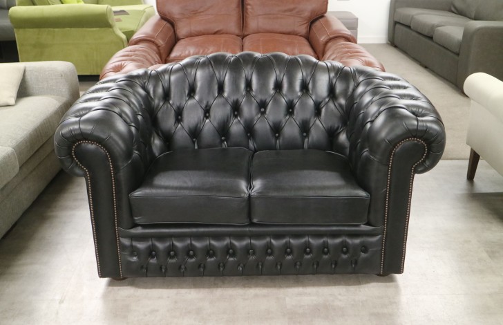 Oxley Classic Leather Chesterfield - 2 Seater - Old English Black