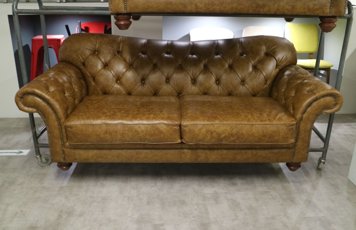 Drummond Vintage Leather Sofa - 3 Seater - Dune Fudge