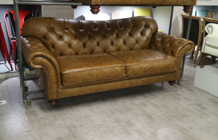Drummond Vintage Leather Sofa - 3 Seater - Dune Fudge
