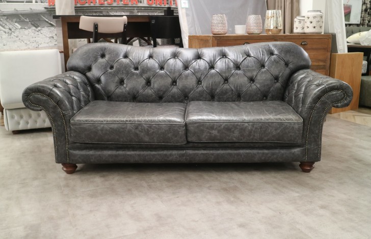 Arundel Vintage Leather Sofa - 3 Seater - Dune Charcoal