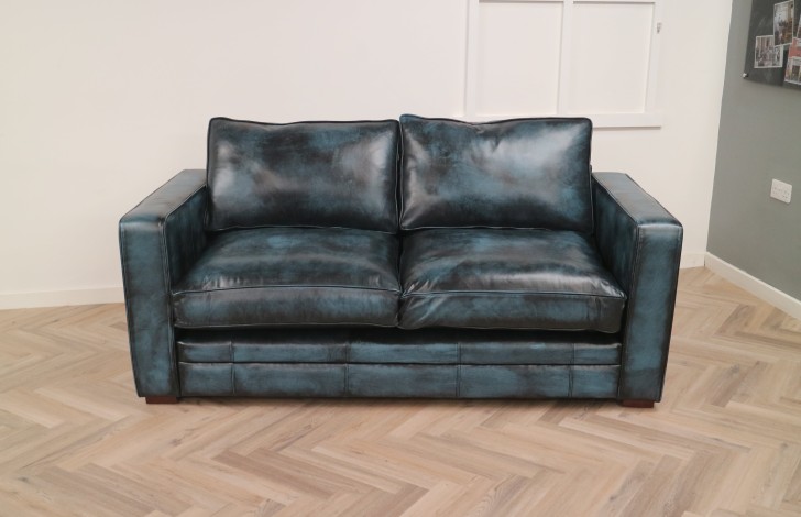 Shaftesbury leather sofa suite - 3 Seater + Chair - Antique Blue