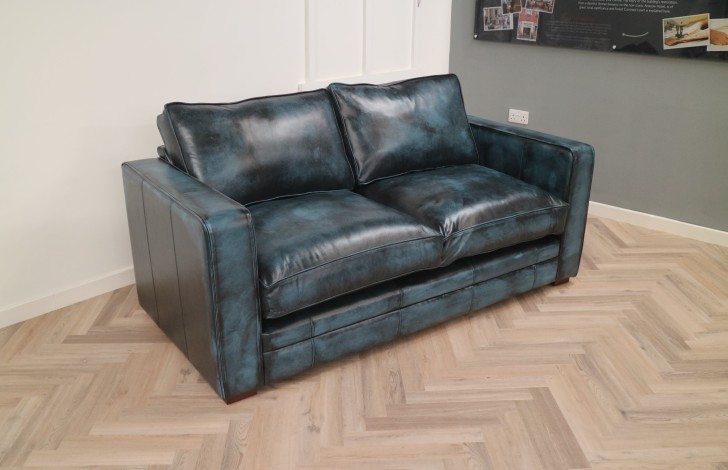 Shaftesbury leather sofa suite - 3 Seater + Chair - Antique Blue
