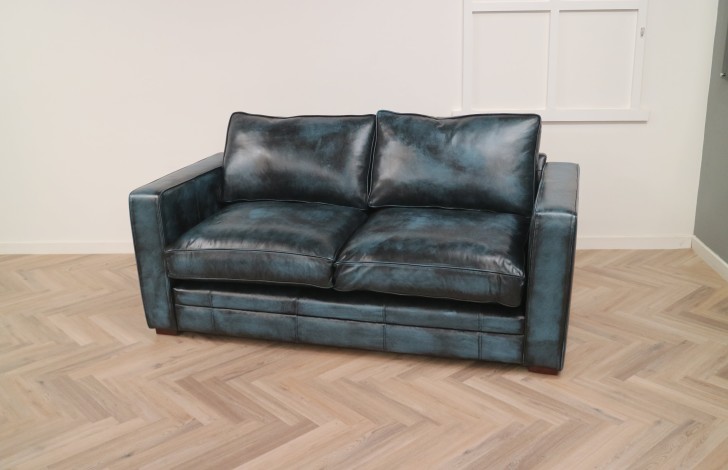Shaftesbury leather sofa suite - 3 Seater + Chair - Antique Blue