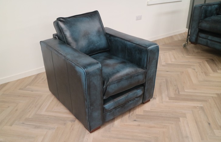 Shaftesbury leather sofa suite - 3 Seater + Chair - Antique Blue