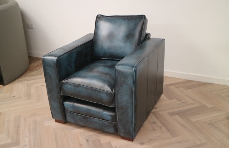 Shaftesbury leather sofa suite - 3 Seater + Chair - Antique Blue