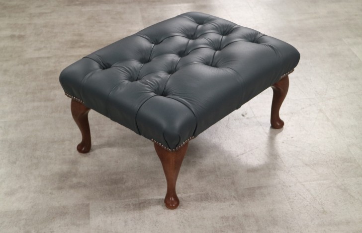 Queen Anne Leather Stool - Shelly Suffolk Blue