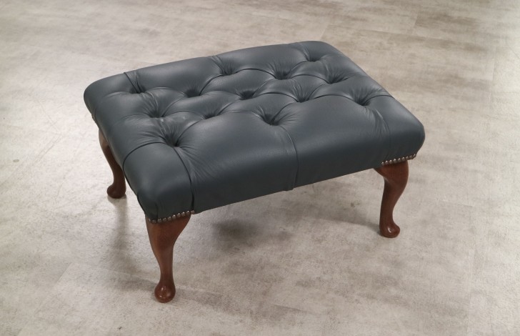 Queen Anne Leather Stool - Shelly Suffolk Blue