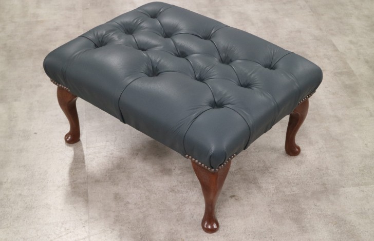 Queen Anne Leather Stool - Shelly Suffolk Blue