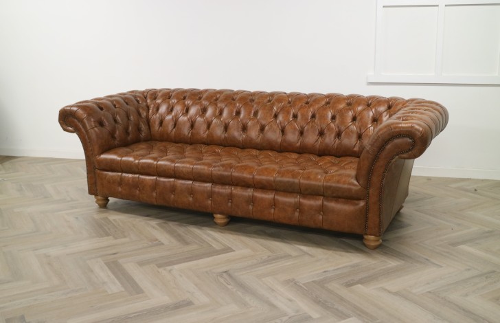 Balston Leather Chesterfield Sofa - 4 Seater - Vintage Tan
