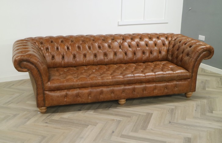 Balston Leather Chesterfield Sofa - 4 Seater - Vintage Tan
