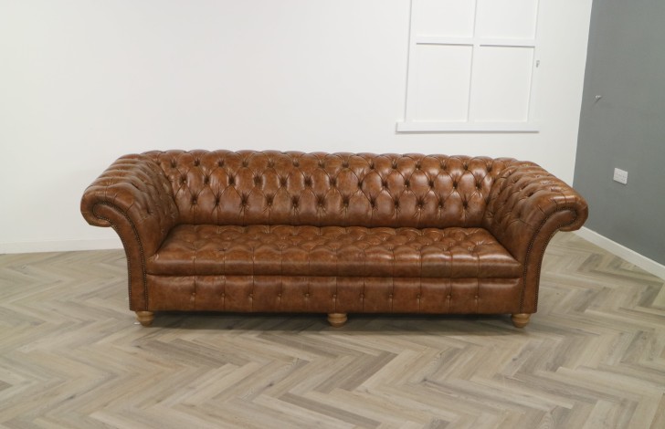 Balston Leather Chesterfield Sofa - 4 Seater - Vintage Tan