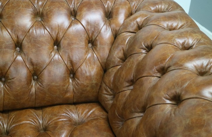 Balston Leather Chesterfield Sofa - 4 Seater - Vintage Tan