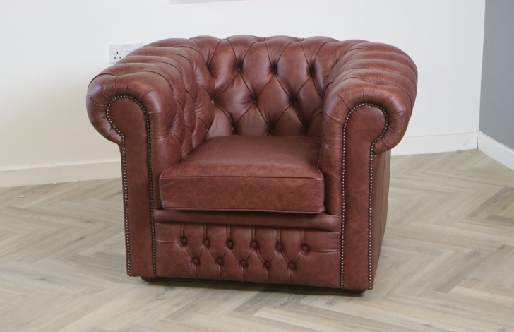 Claridge Leather Chesterfield Sofa - Chair - Dune Claret
