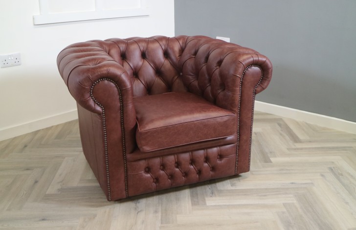 Claridge Leather Chesterfield Sofa - Chair - Dune Claret