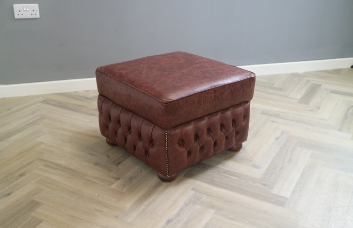 Claridge Leather Chesterfield Footstool - Dune Claret