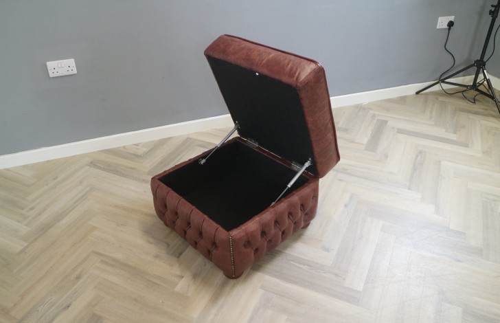 Claridge Leather Chesterfield Footstool - Dune Claret