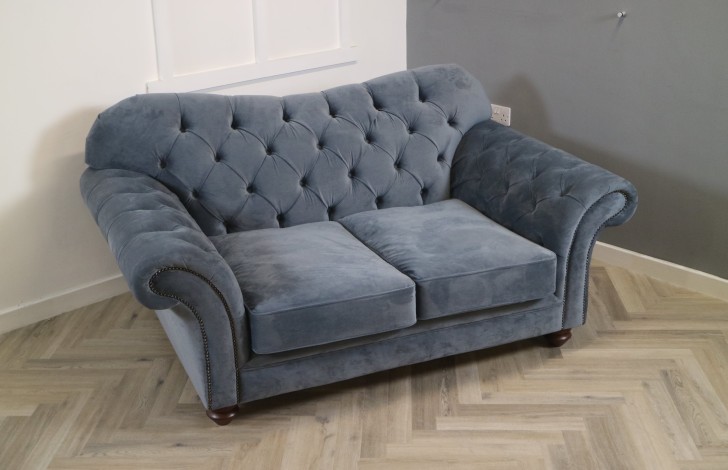 Arundel Vintage Fabric Sofa - 2 Seater - Plush Steel (EasyClean Velvet)