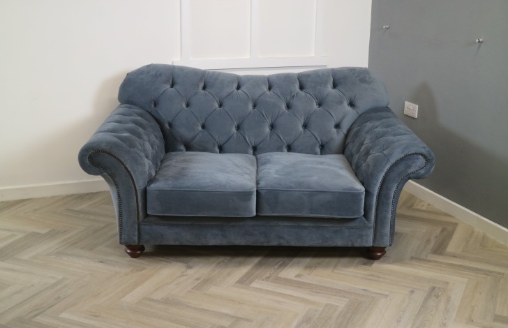 Arundel Vintage Fabric Sofa - 2 Seater - Plush Steel (EasyClean Velvet)