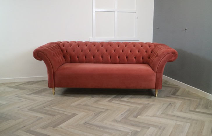 Penhurst Fabric Chesterfield Sofa - 3 Seater - Plush Brick