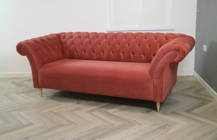 Penhurst Fabric Chesterfield Sofa - 3 Seater - Plush Brick
