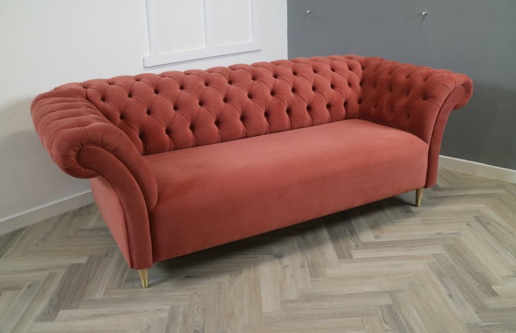 Penhurst Fabric Chesterfield Sofa - 3 Seater - Plush Brick