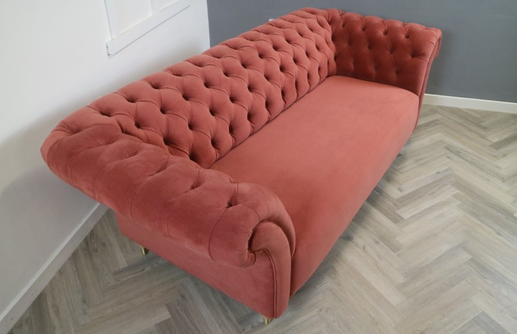 Penhurst Fabric Chesterfield Sofa - 3 Seater - Plush Brick