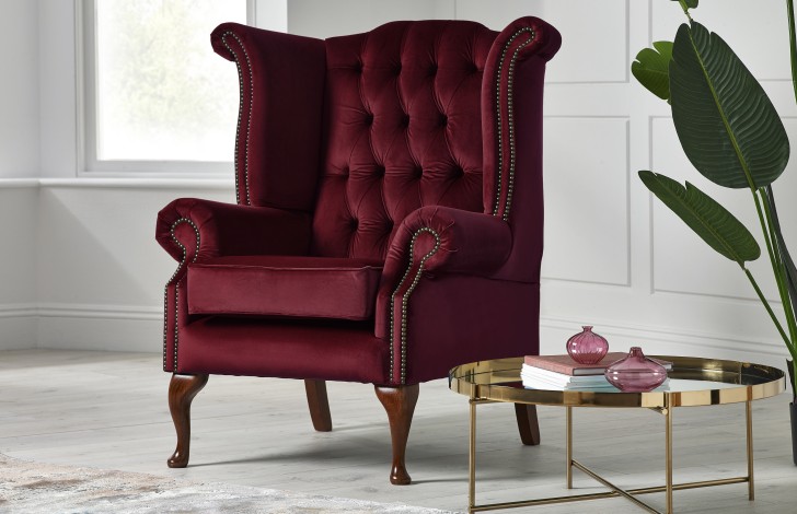 Fabric Scroll Wing Chair