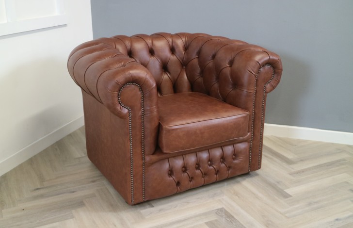 Claridge Luxury Leather Chesterfield Sofa - Chair - Dune Hazel