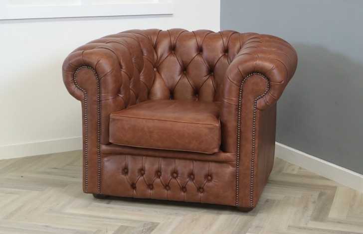 Claridge Luxury Leather Chesterfield Sofa - Chair - Dune Hazel