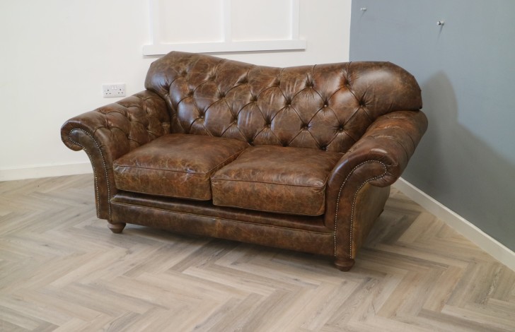 Drummond Vintage Brown Leather Sofa - 2 Seater - Vintage Cognac