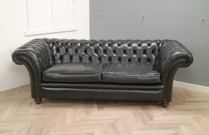 Calvert Luxury Leather Sofa - 3 Seater - Old English Black