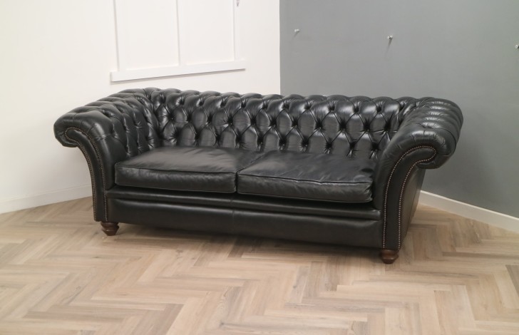 Calvert Luxury Leather Sofa - 3 Seater - Old English Black