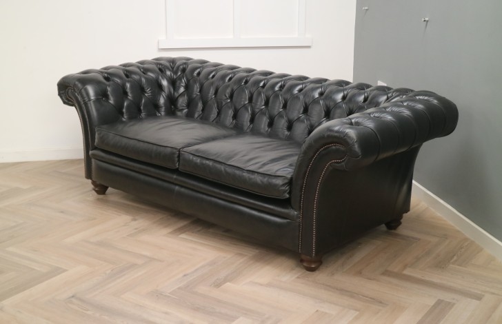 Calvert Luxury Leather Sofa - 3 Seater - Old English Black