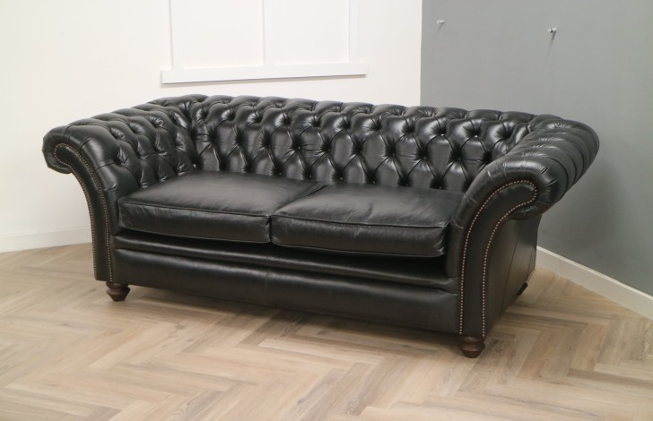 Calvert Luxury Leather Sofa - 2.5 Seater - Old English Black