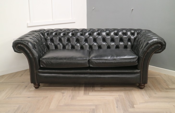 Calvert Luxury Leather Sofa - 2.5 Seater - Old English Black